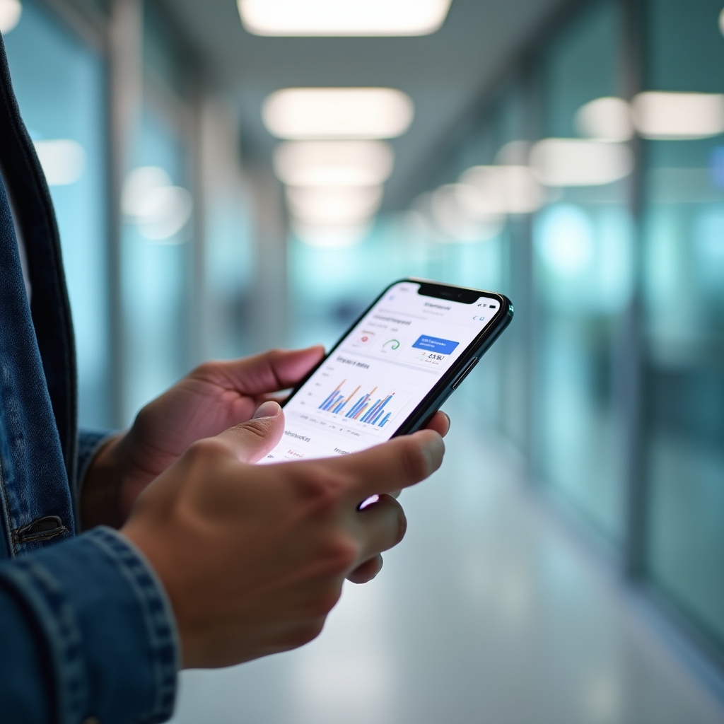 Aplicație de monitorizare a indicatorilor afișată pe un telefon mobil